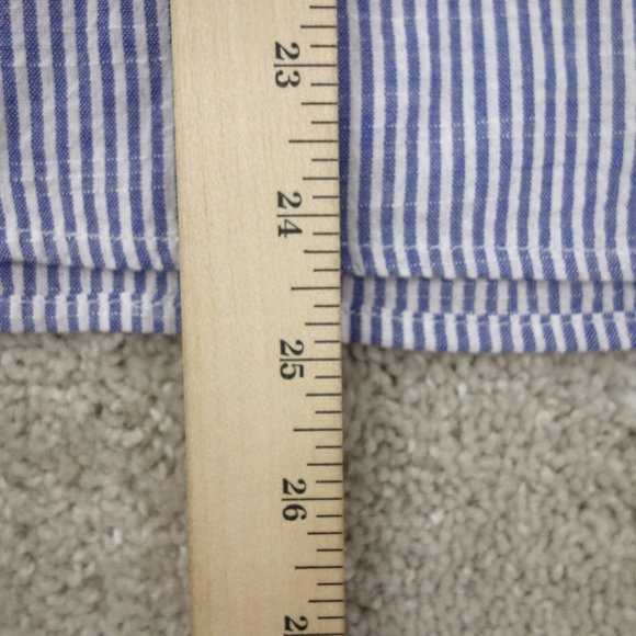 Downeast Top Women's Small Blue Striped Cape Sleeve Tasseled Boho - Picture 7 of 8